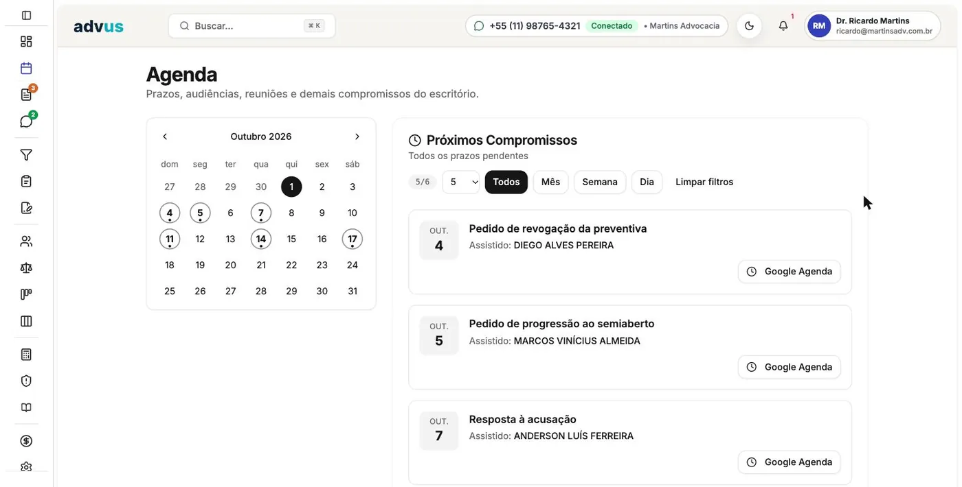 advus — tela Agenda