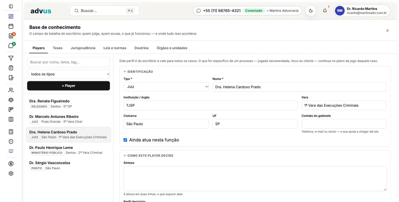 advus — tela Base de conhecimento