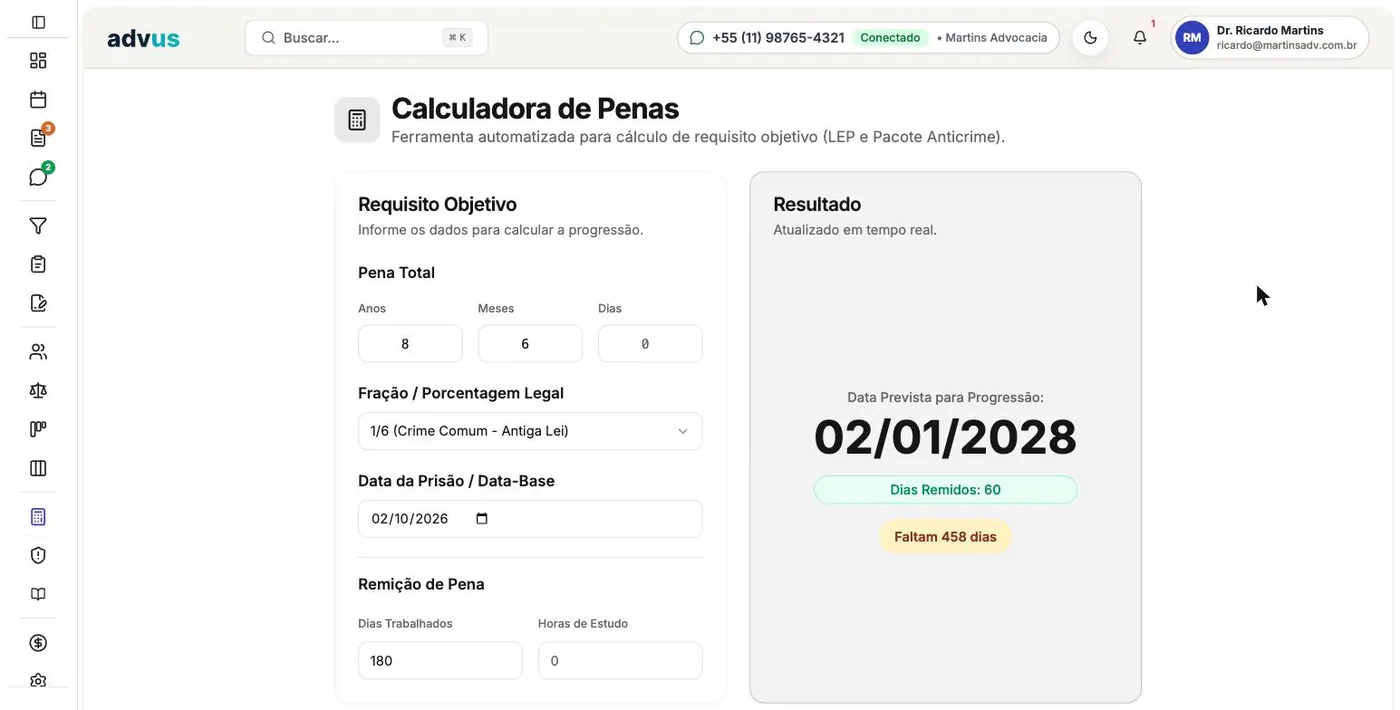 advus — tela Calculadora de penas