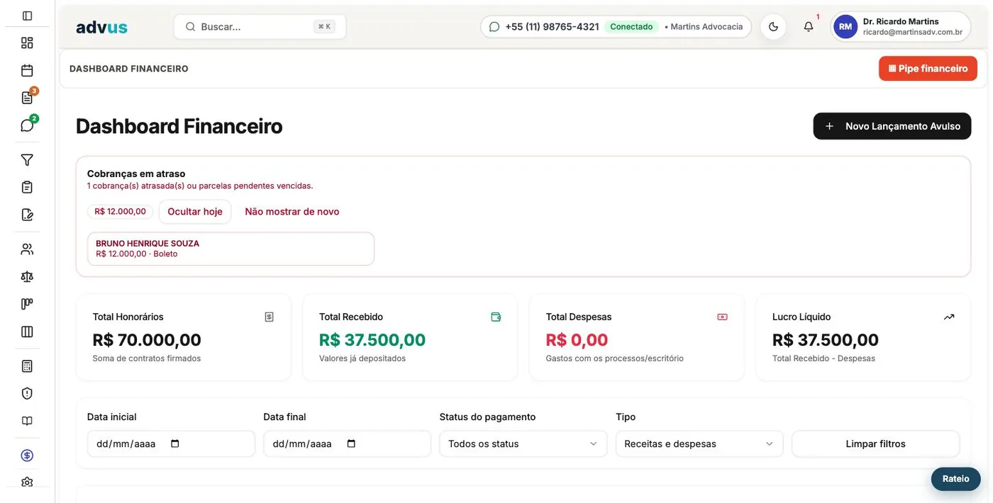 advus — tela Financeiro
