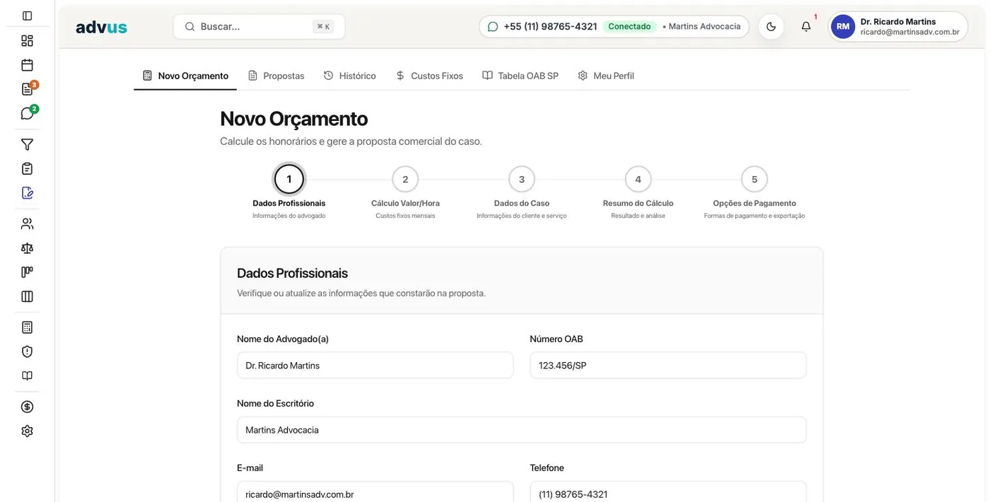 advus — tela Orçamentos