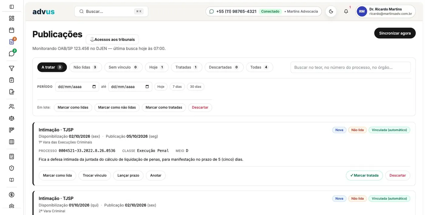 advus — tela Publicações